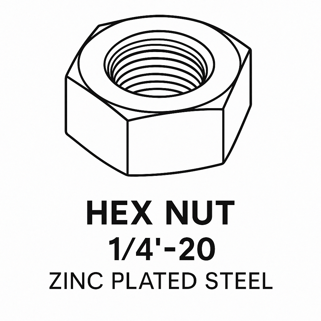 Hex Nut, 1/4"-20 – Zinc Plated Steel