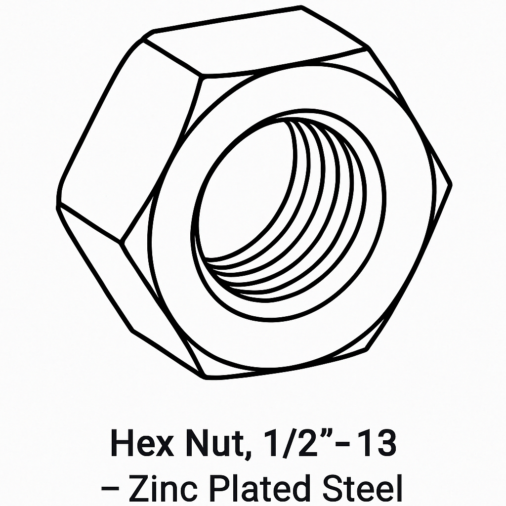 Hex Nut, 1/2"-13 – Zinc Plated Steel