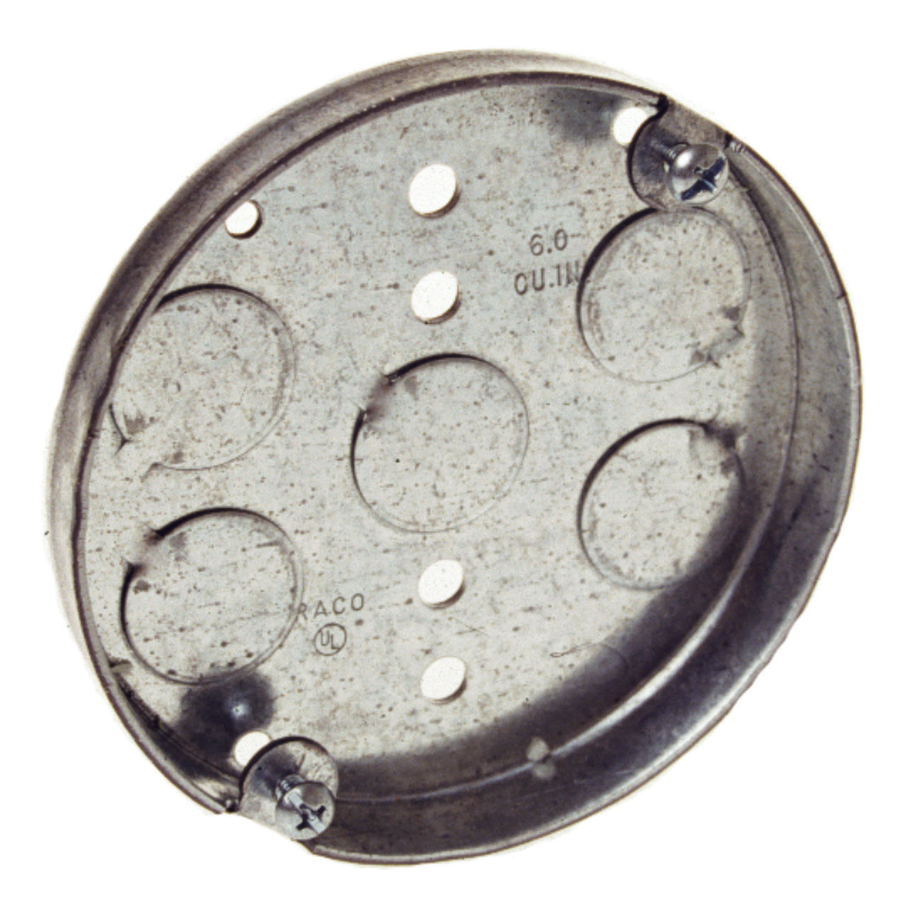 4" Ceiling Pan – 1/2" Deep, 1/2" Knockouts, Metallic (Hubbell-Raco)