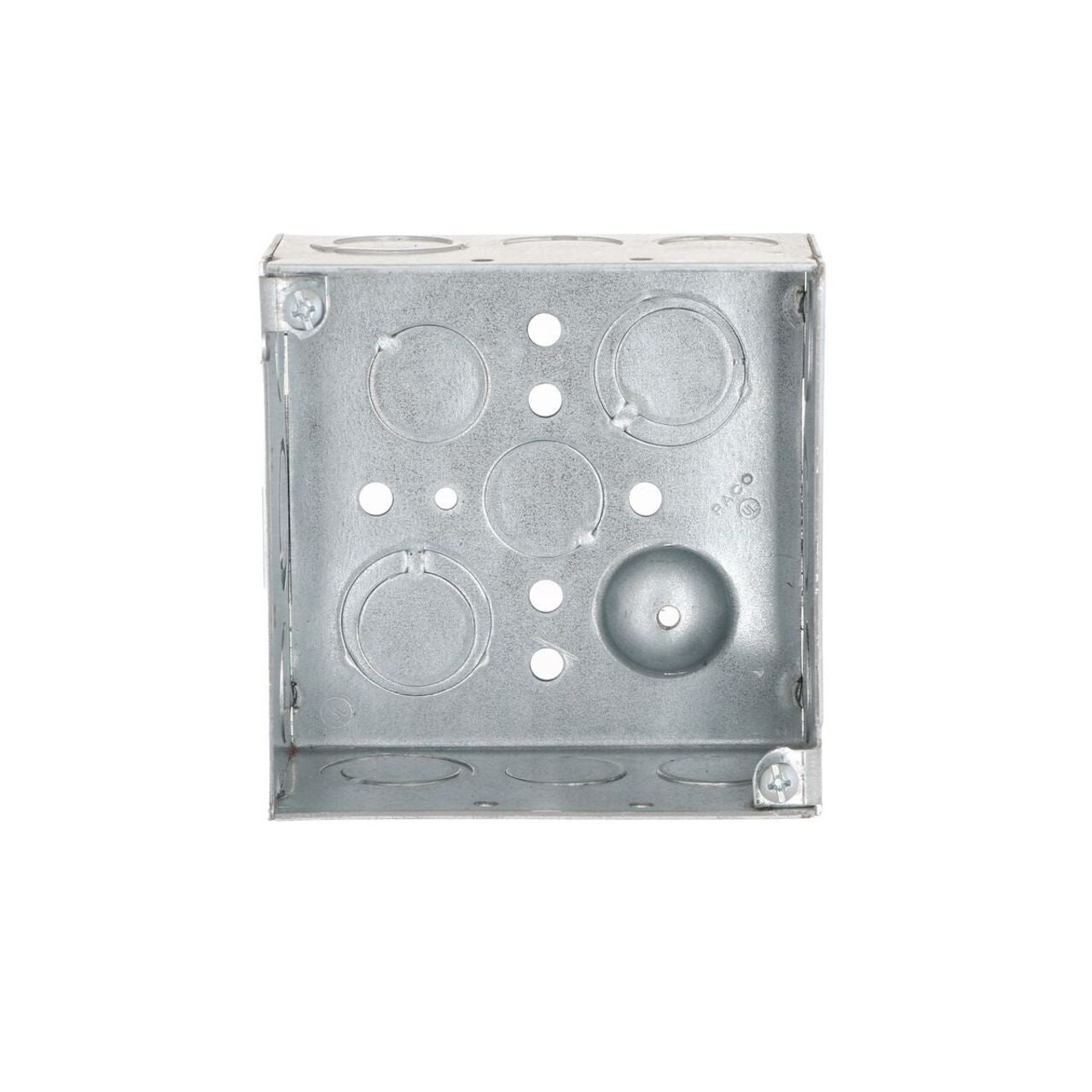 4" Square Box – Welded, 2-1/8" Depth, Steel, 1/2" & 3/4" Knockouts