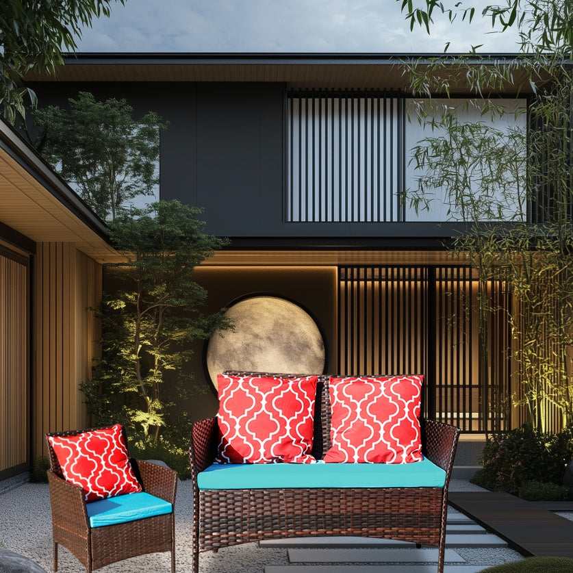 Four-Piece Sofa Set Table With Sofa Chair PE Rattan Outdoor Furniture W3152P269436 Box1 With Sapphire Blue Color Cushion