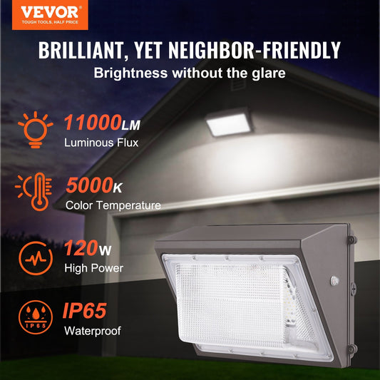 LED Wall Pack Lights, 120W 11000LM, 5000K Commercial Outdoor Lights Security Lighting Fixture, With Intelligent Light Sensing 240 LED Beads Energy Saving For Garages Yards, IP65 Waterproof