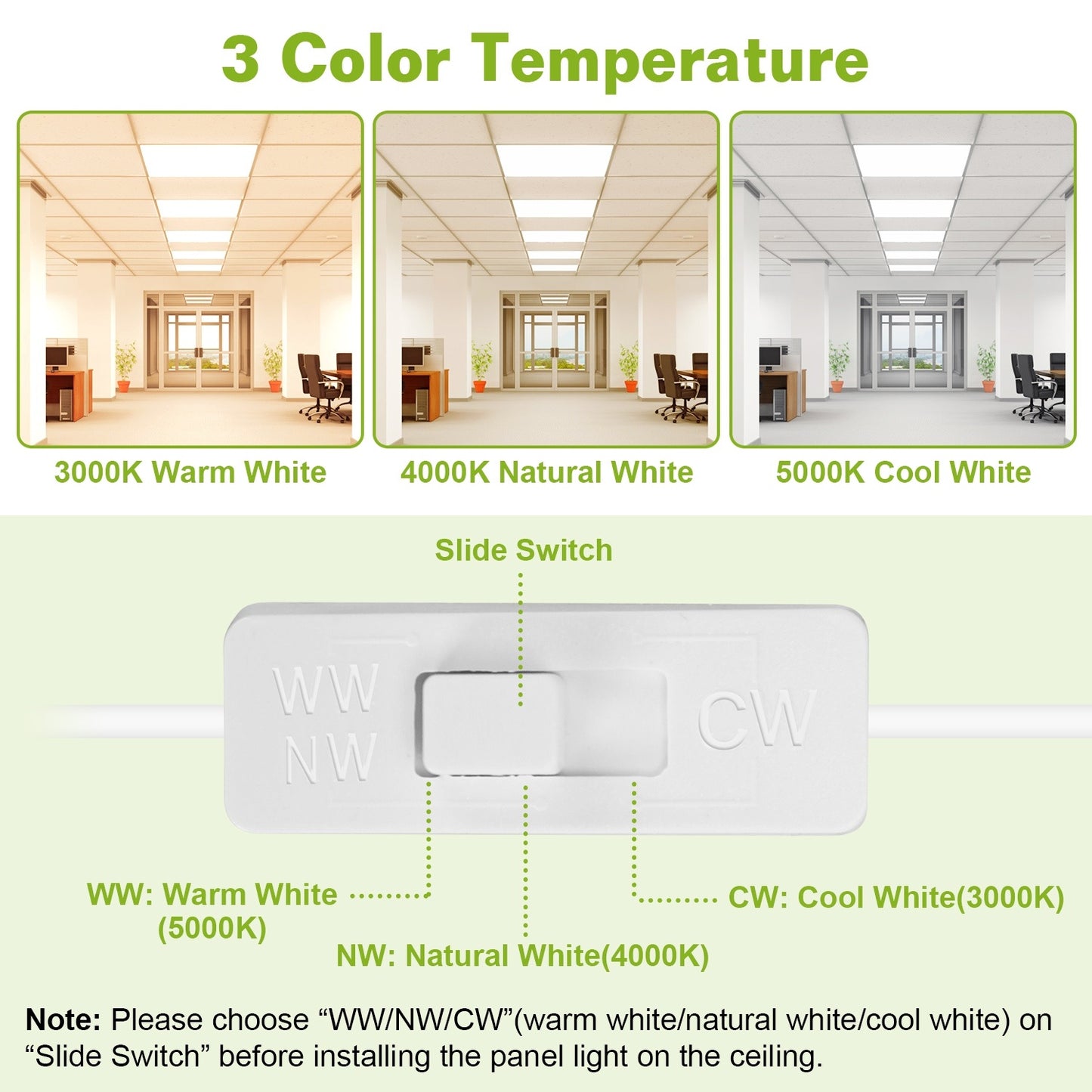 2Pcs 2FT X 2FT LED Panel Light Flat Ceiling Light 1 OR 3 Light Color Available Fedex Shipping